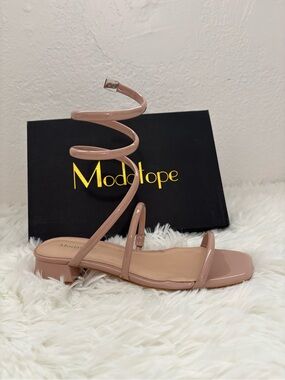 Modatope Spiral Strap Nude Patent Sandal - Women